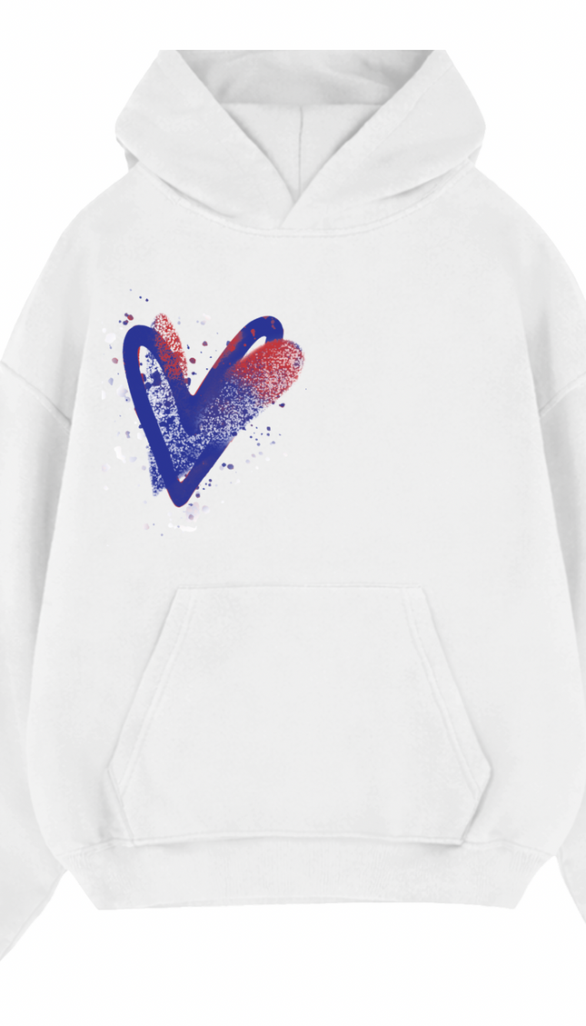 Red/Royal Scatter Heart Printed Hoodie – image 4