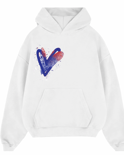 Red/Royal Scatter Heart Printed  Hoodie Kids