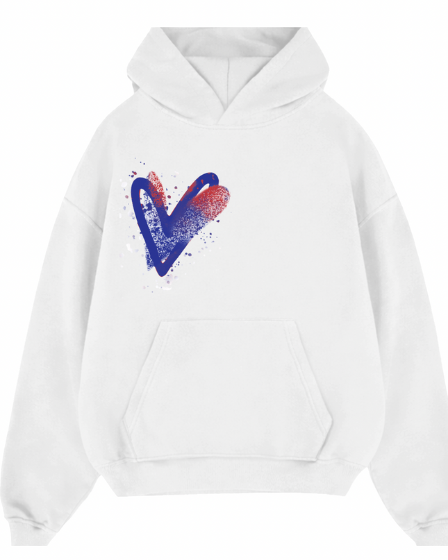 Red/Royal Scatter Heart Printed  Hoodie Kids
