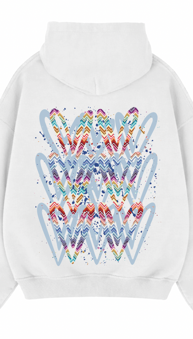 Multicoloured Zig Zag Heart Printed Hoodie – image 7