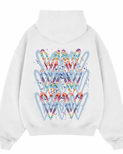 Multicoloured Zig Zag Heart Printed Hoodie Adults