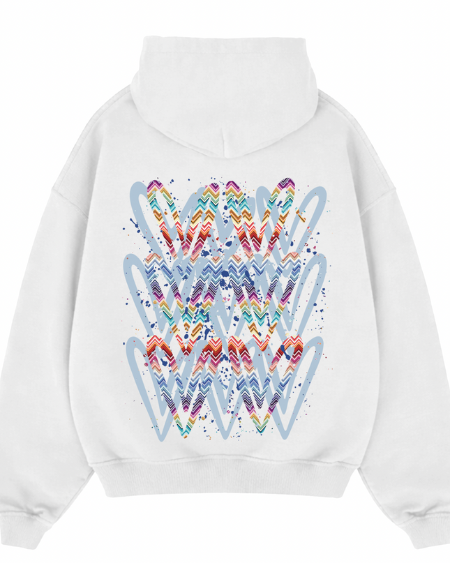 Multicoloured Zig Zag Heart Printed  Hoodie Kids