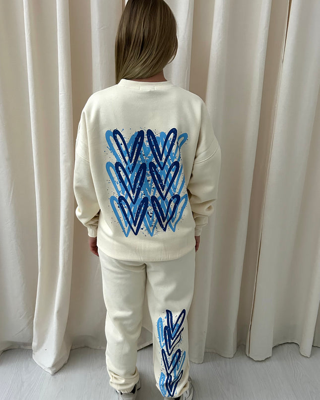 Royal Blue Heart Graffiti Sweatshirt Tracksuit Cream