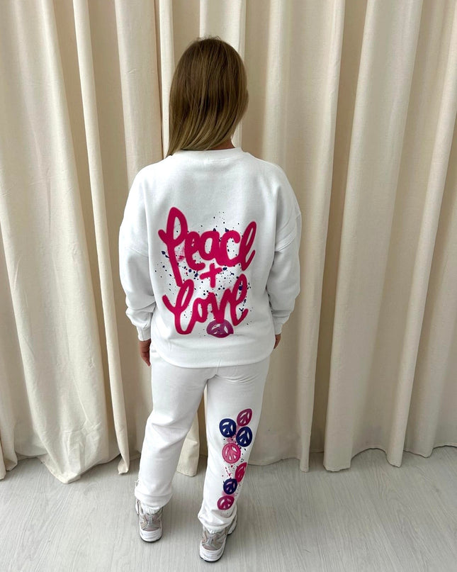 Peace & Love Graffiti Sweatshirt Tracksuit White