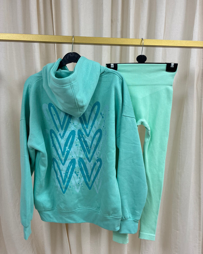 Mint Heart Printed Hoodie & Leggings Adults