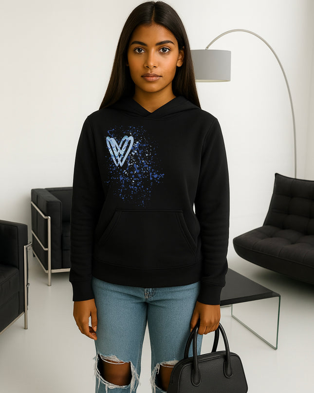 Light Blue Zig Zag Heart Printed Hoodie