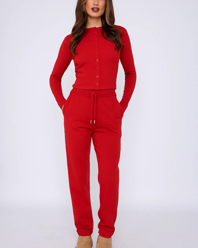 Button Loungewear Co ord  Red