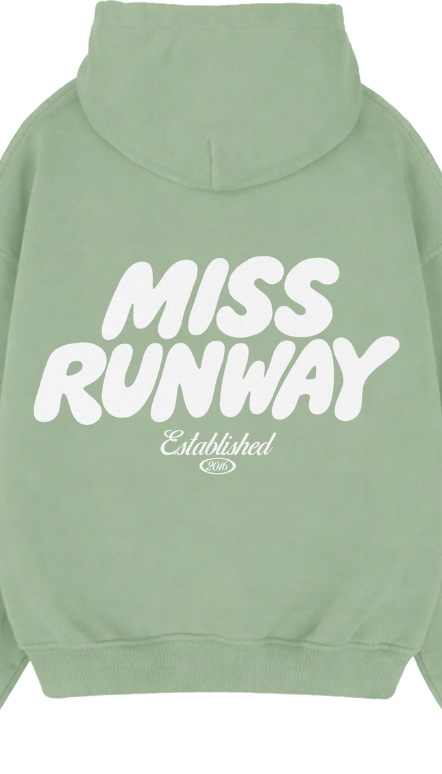 Miss Runway Established Hoodie Sage Green/White – adult printed hoodie by Miss Runway