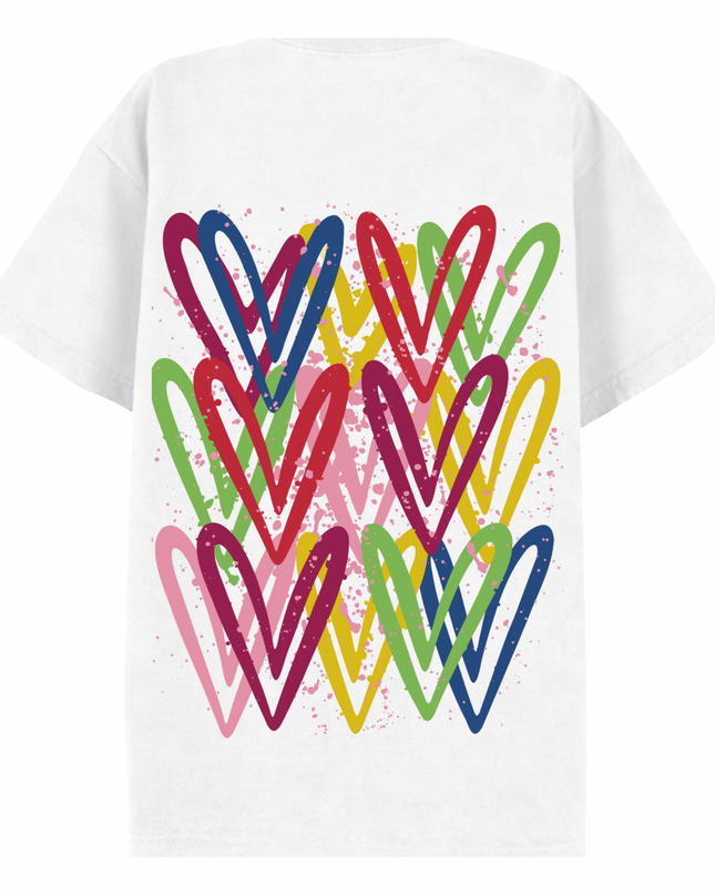 Dark Multicoloured Heart Printed T-shirt Adult