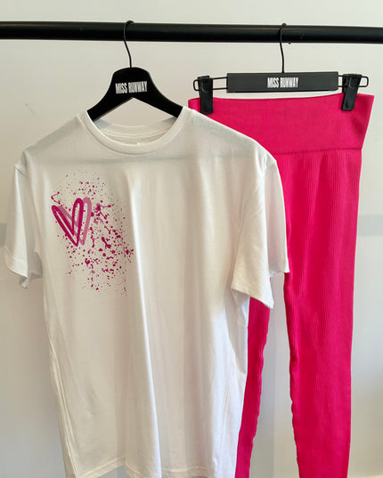 Hot Pink Heart Printed Legging Set