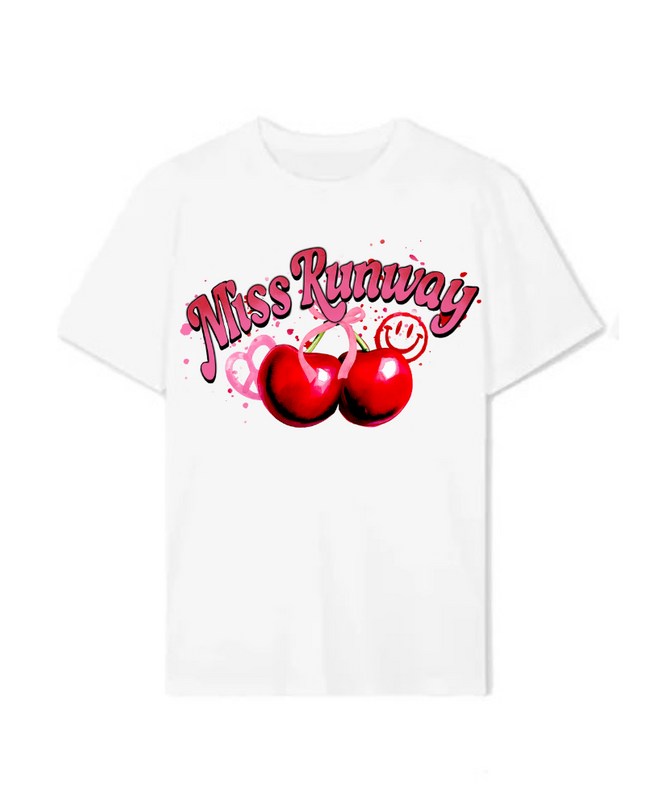 Miss Runway Smiley Cherry Printed T-shirt Adult