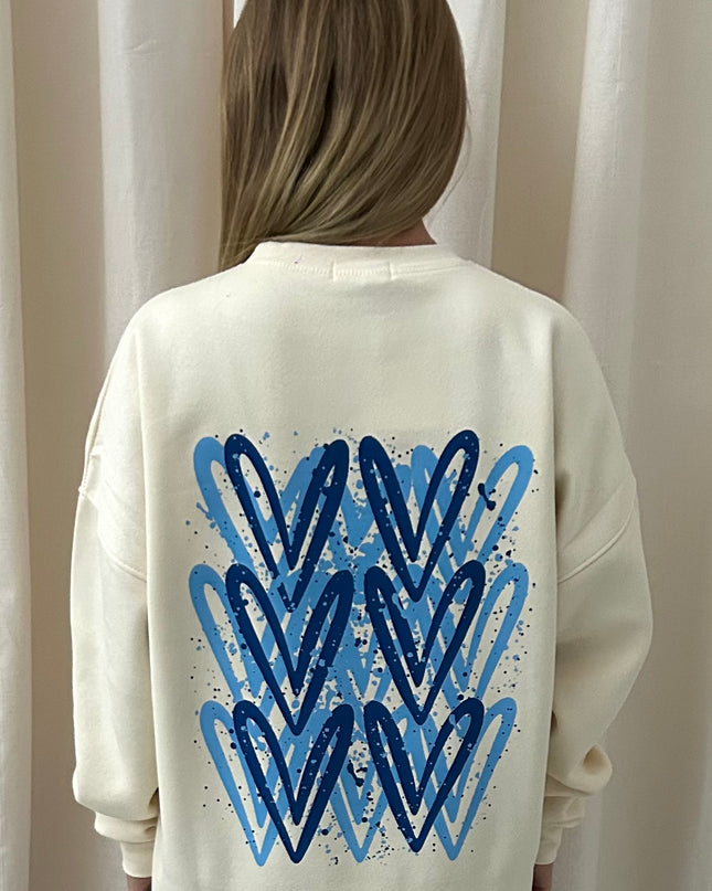 Royal Blue Heart Graffiti Sweatshirt Cream