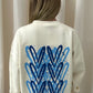 Royal Blue Heart Graffiti Sweatshirt Cream