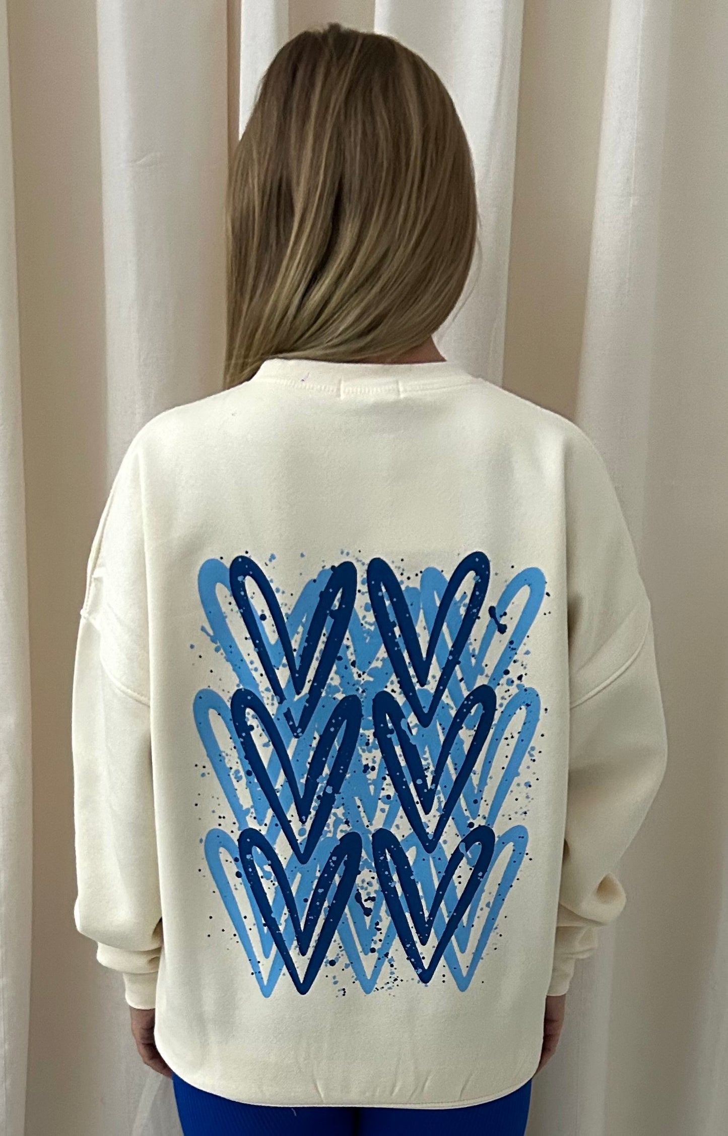 Royal Blue Heart Graffiti Sweatshirt Cream