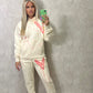 Coral Heart Sprayed Cream Hooded Tracksuit