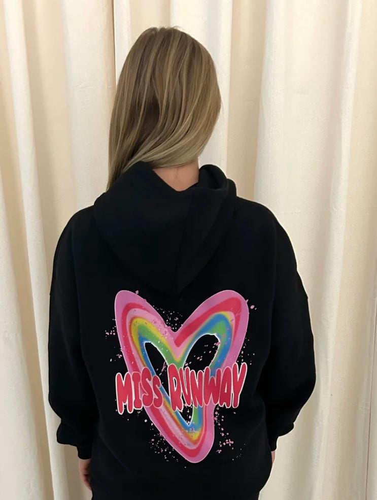 Miss Runway Multicolour Heart Graffiti Hoodie Black