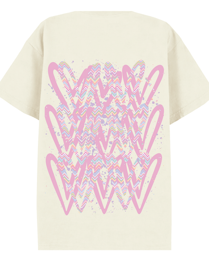 Pastel Zig Zag Heart Printed T-shirt Adult