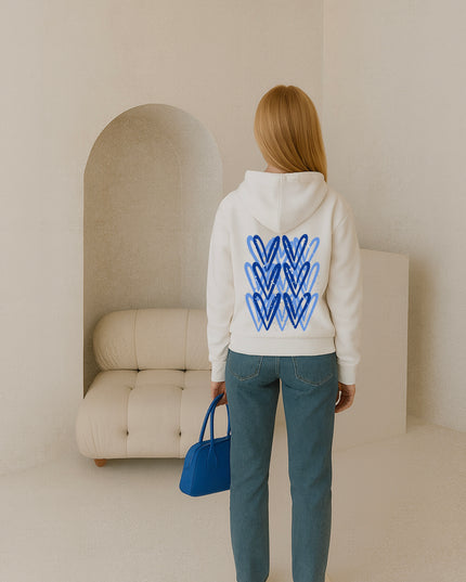 Royal Blue/Silver Heart Printed Hoodie