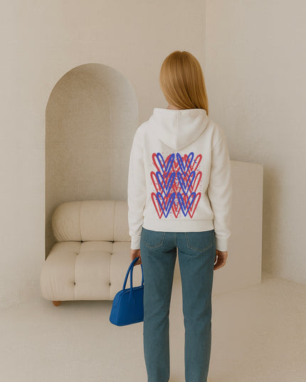 Red/Royal Blue Heart Printed Hoodie
