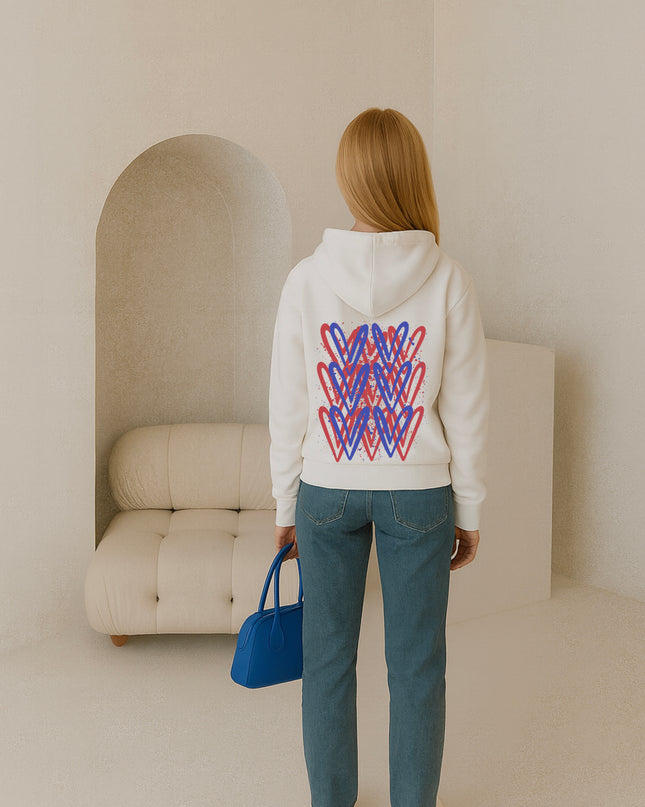 Red/Royal Blue Heart Printed Hoodie