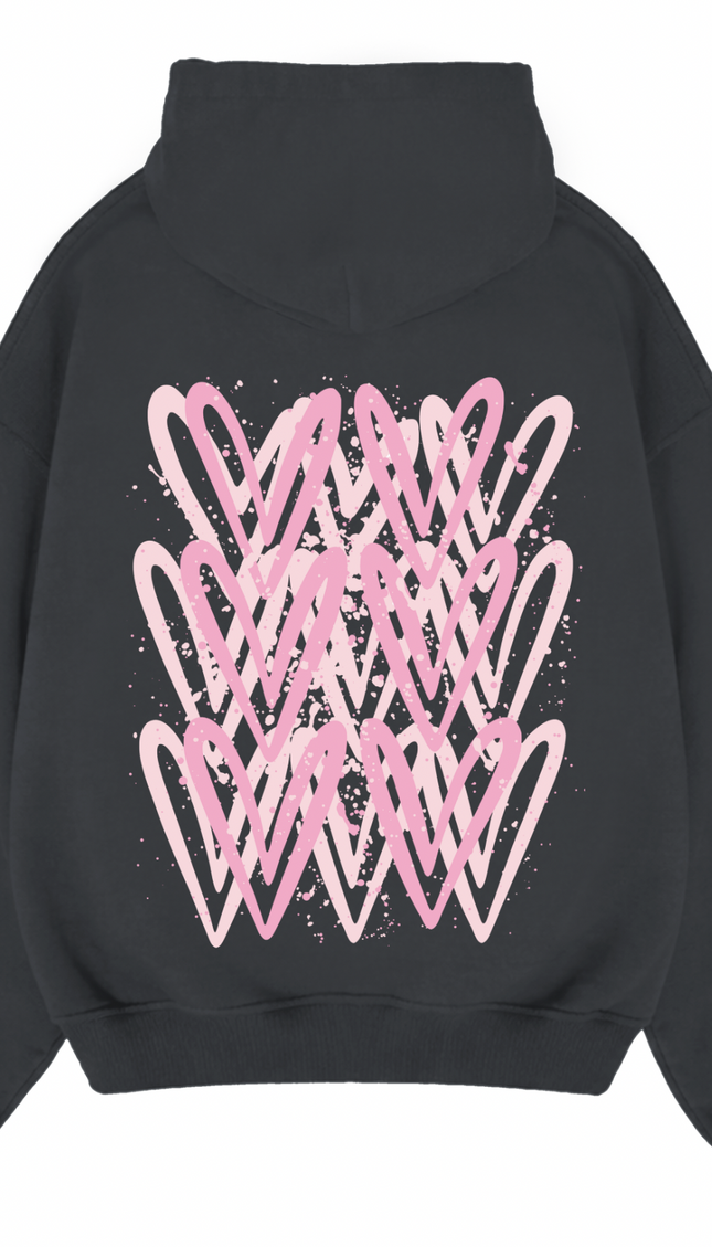 Pink graffiti heart hoodie with spray paint effect print – women's hoodie by Miss Runway
