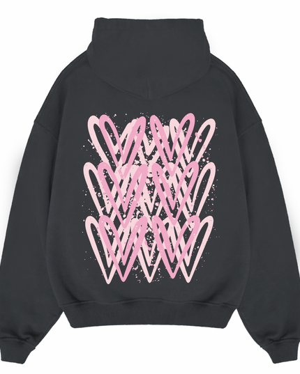 Pink Heart Printed Hoodie Adults