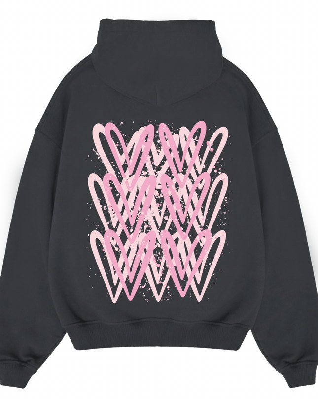Pink Heart Printed Hoodie Kids