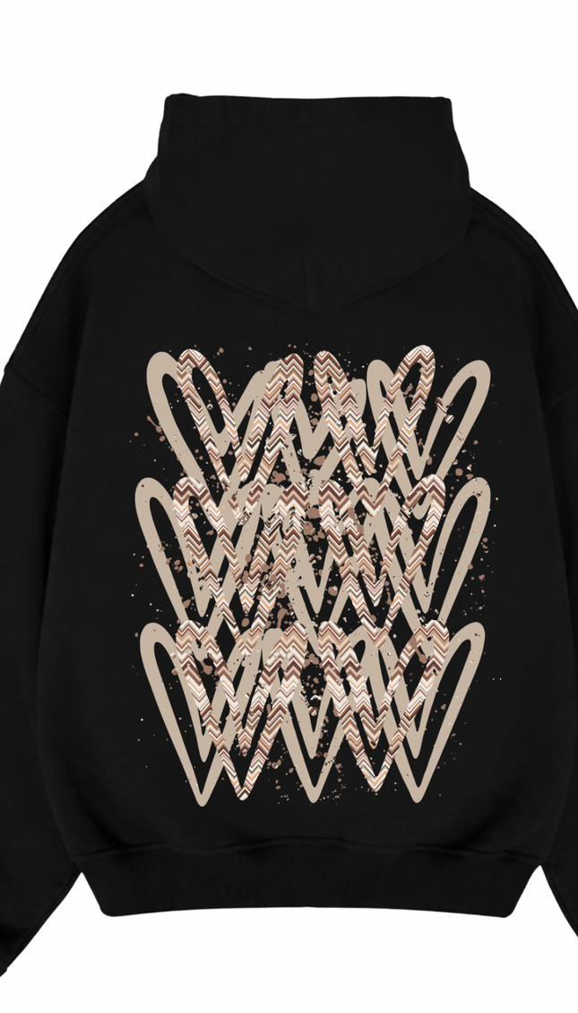 Beige Zig Zag Heart Printed Hoodie – image 5