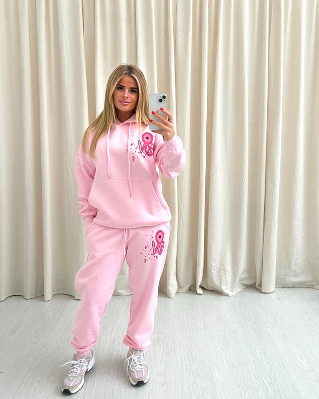 Pink Evil Eye, Peace, Heart Graffiti Hooded Tracksuit Pink