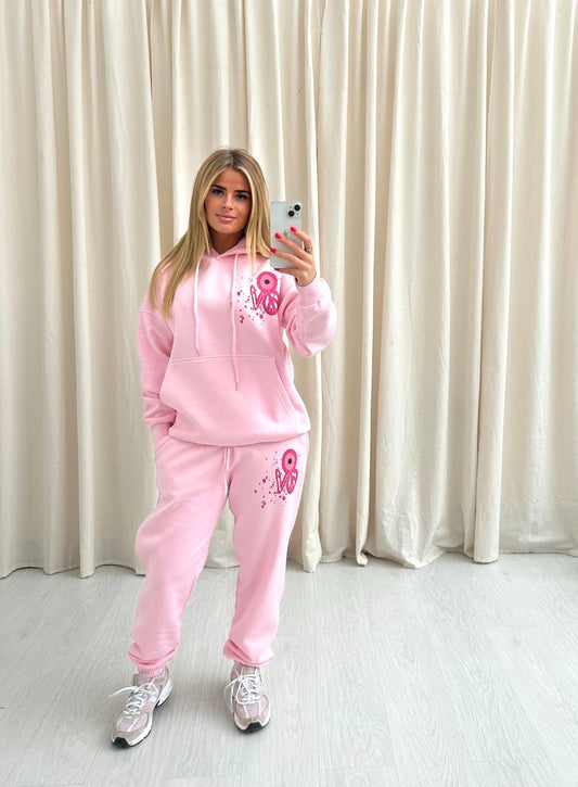 Pink Evil Eye, Peace, Heart Graffiti Hooded Tracksuit Pink