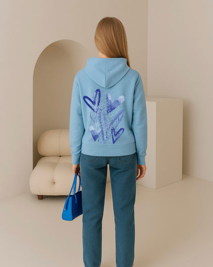 Royal Blue Scatter Hearts Printed Hoodie