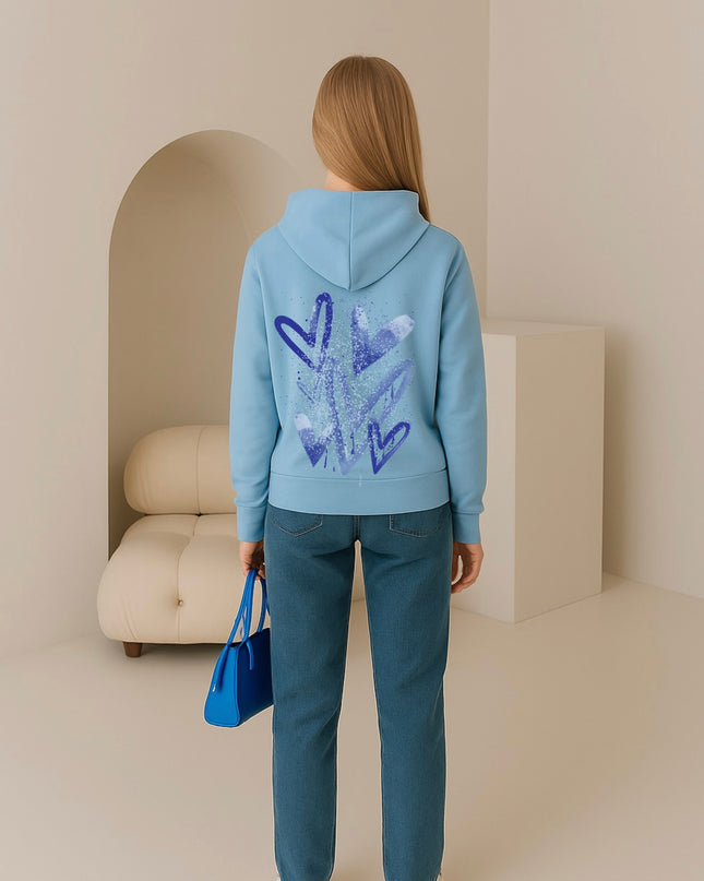 Royal Blue Scatter Hearts Printed Hoodie