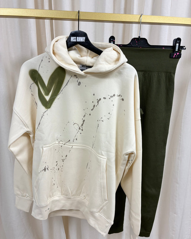 Khaki Heart Cream Hoodie & Leggings Adults