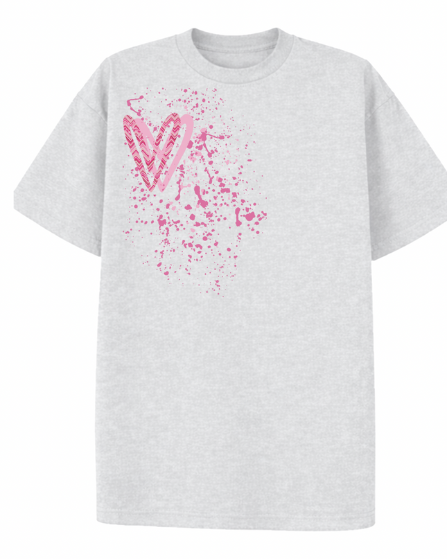 Hot Pink Zig Zag Heart Printed T-shirt Adult