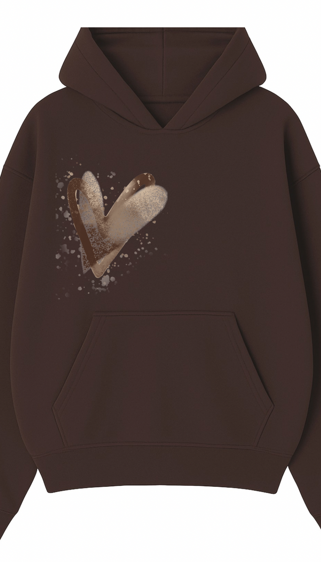 Brown Scatter Heart Printed Hoodie – image 6