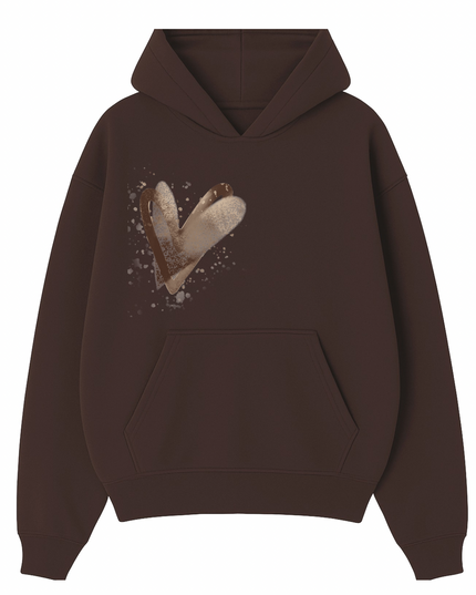 Brown Scatter Heart Printed  Hoodie Kids