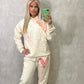 Coral Heart Sprayed Cream Hooded Tracksuit