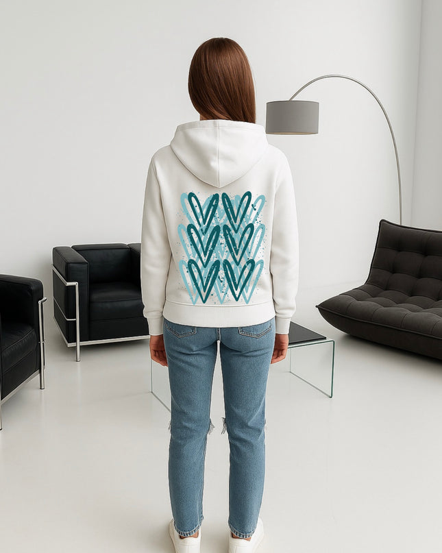 Teal Heart Printed Hoodie