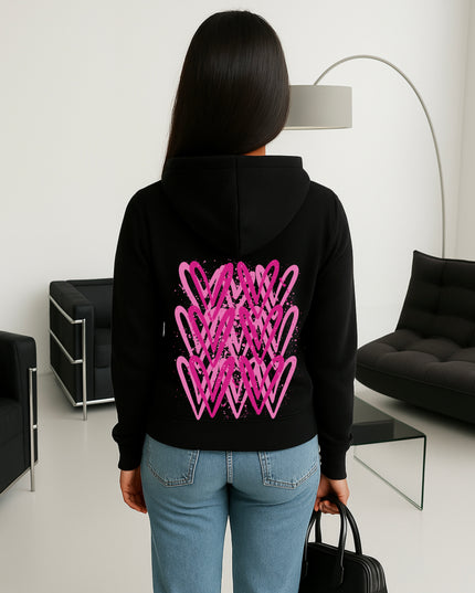 Hot Pink Heart Printed Hoodie