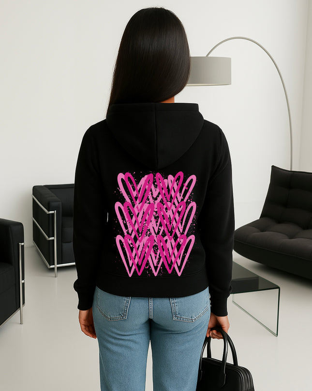 Hot Pink Heart Printed Hoodie