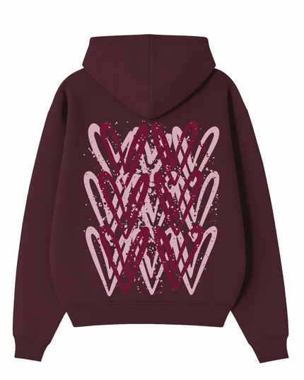 Burgundy Heart Printed Hoodie Kids