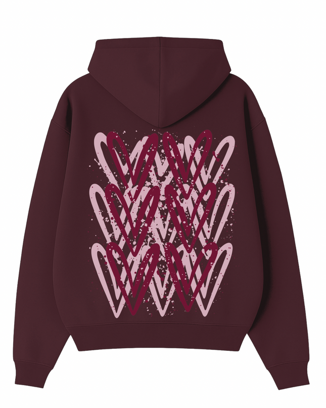 Burgundy Heart Printed Hoodie Kids