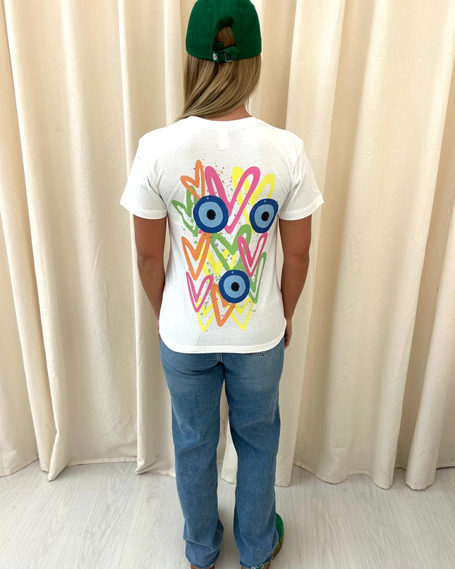 Neon Heart Evil Eye Printed T-shirt Adult