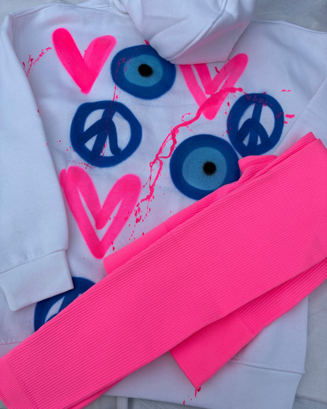 Pink Neon Heart Evil Eye Spray Painted Hoodie & Leggings Adults