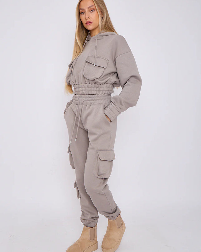 Cargo Pockets Fleece Tracksuit Dove Grey