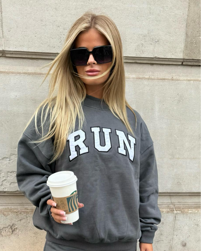 Run Appliqué 100% Cotton Sweatshirt Charcoal