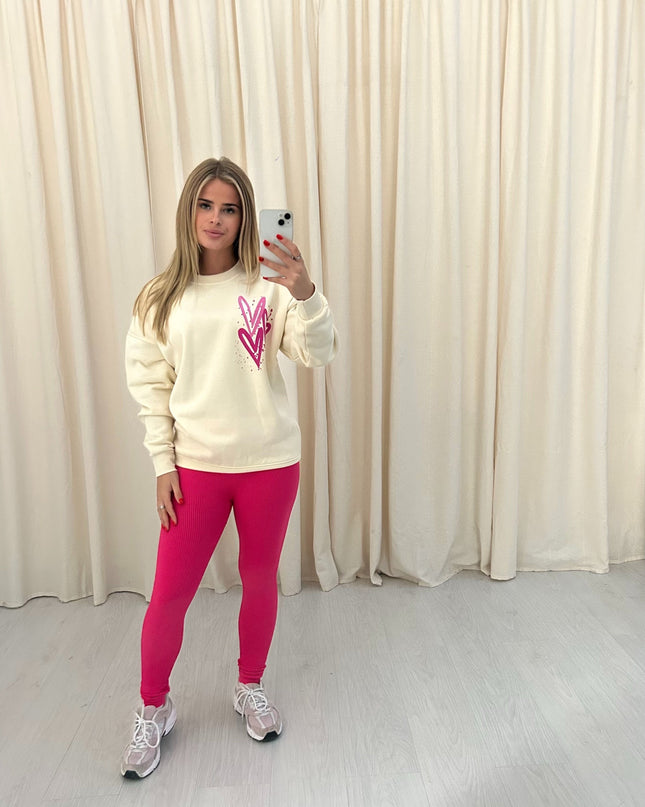 Miss Runway Pink Heart Printed Sweatshirt & Leggings Adults