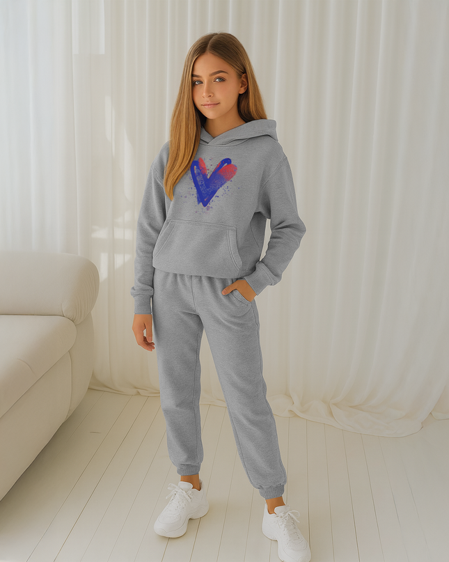 Blue/Red Scattered Hearts Printed Hooded Tracksuit Kids
