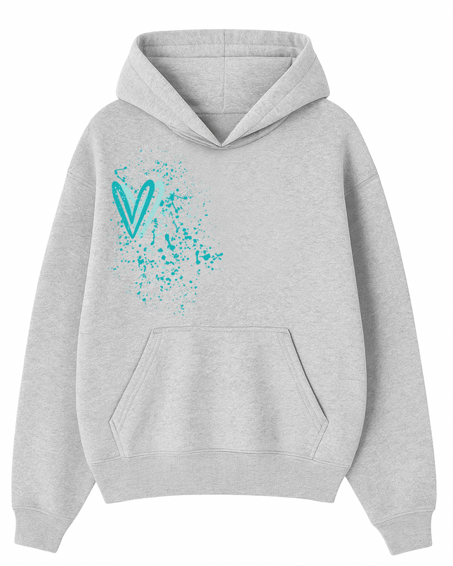 Mint Heart Printed Hoodie Kids
