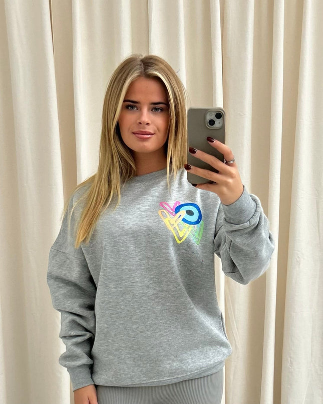 Neon Heart Evil Eye Printed Sweatshirt Adults
